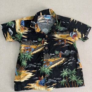 RJC Hawaii Kids Boys Aloha Shirt Size 5 Black Tropical Surfer Woody Car 1261